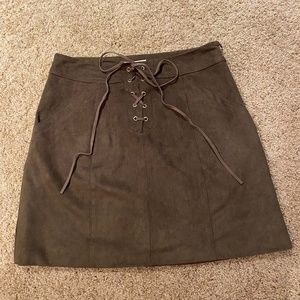 Sage The Label Women's Green Faux Suede Lace Up A Line Skirt- Size Small